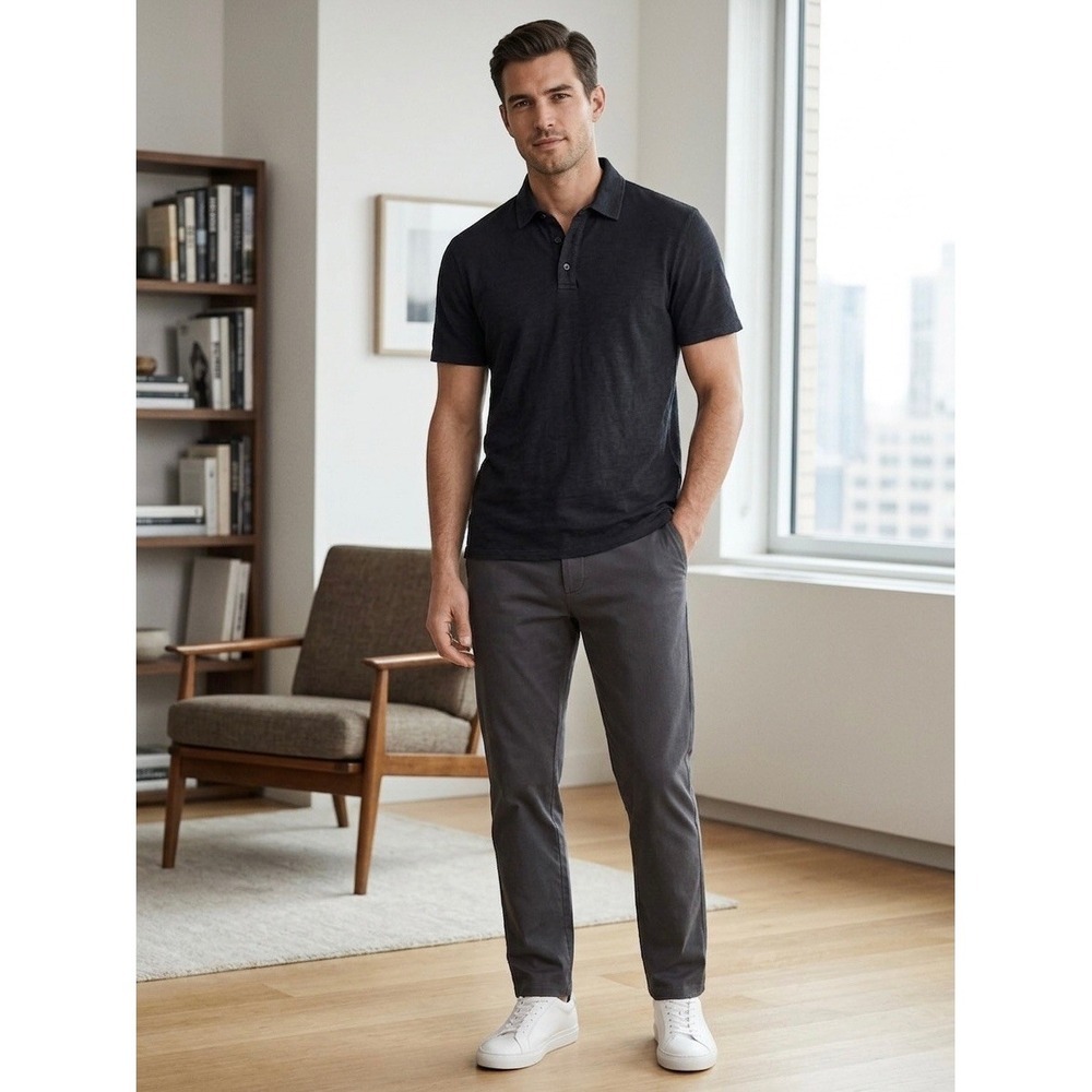 Vince Mens Slub Cotton Short Sleeve Polo Shirt Navy Blue MX5239400 Size M